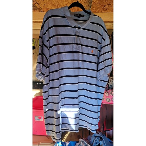 Polo Ralph Lauren Blue Navy Striped Polo Shirt Men's 4XB (Big) - Picture 1 of 7